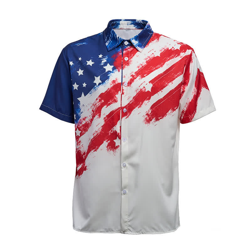 Vintage American Flag Brushstroke Print Short Sleeve Shirt - image 9