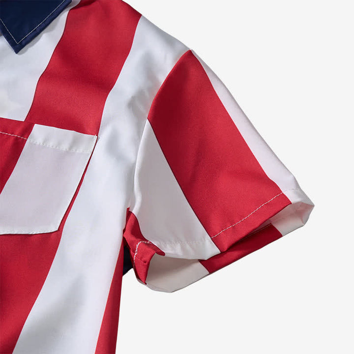 Split American Flag Star & Stripe Print Short Sleeve Shirt - image 8