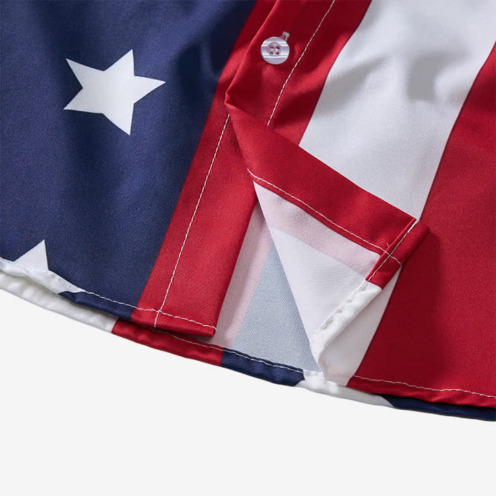 Split American Flag Star & Stripe Print Short Sleeve Shirt - image 7
