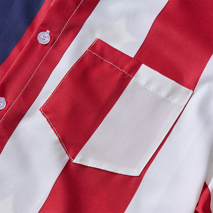 Split American Flag Star & Stripe Print Short Sleeve Shirt - image 6