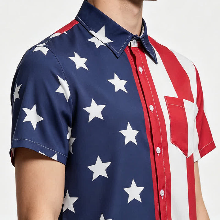 Split American Flag Star & Stripe Print Short Sleeve Shirt - image 3