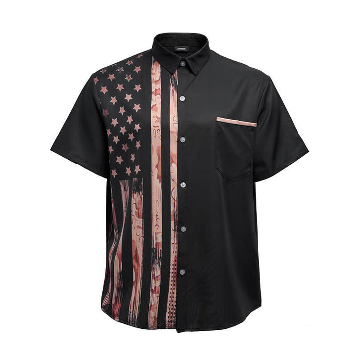 Retro Black & Tan Distressed USA Flag Short Sleeve Shirt - image 10