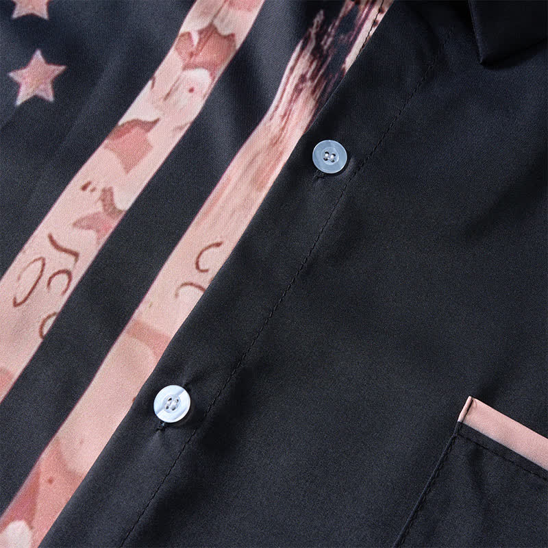 Retro Black & Tan Distressed USA Flag Short Sleeve Shirt - image 6