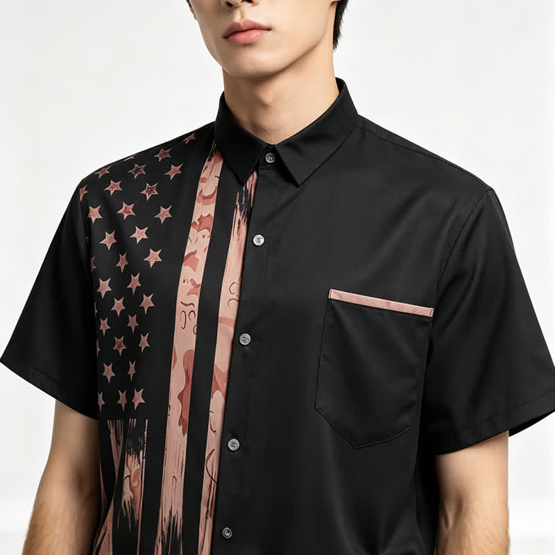 Retro Black & Tan Distressed USA Flag Short Sleeve Shirt - image 1