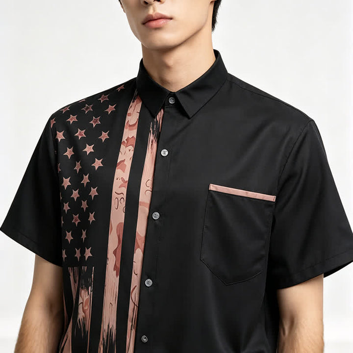 Retro Black & Tan Distressed USA Flag Short Sleeve Shirt - image 1
