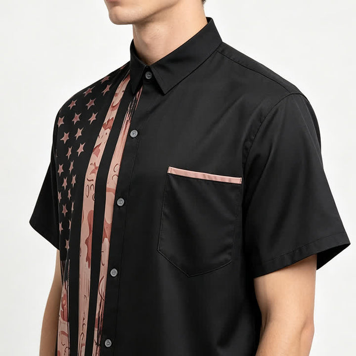Retro Black & Tan Distressed USA Flag Short Sleeve Shirt - image 3