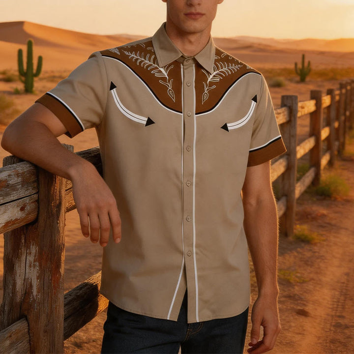 Men's Western Style Printed Short Sleeve Button Shirt - Brown - 5XL - image 5