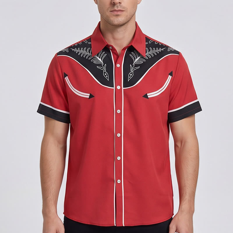 Men's Western Style Printed Short Sleeve Button Shirt - image 1