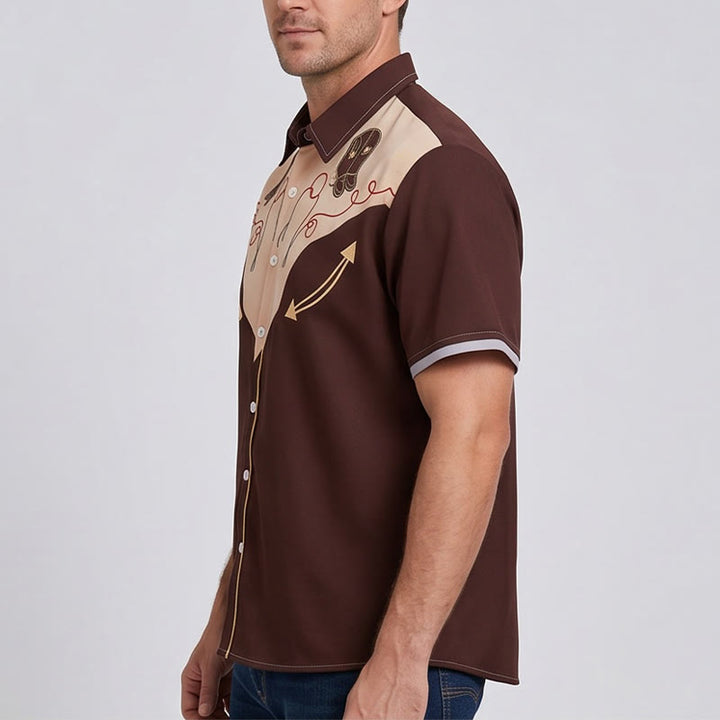 Men's Retro Western Cowboy Boot Print Short Sleeve Shirt - image 2