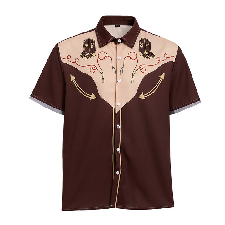 Men's Retro Western Cowboy Boot Print Short Sleeve Shirt - image 9