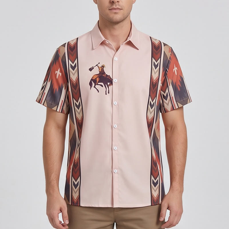 Men's Vintage Cowboy Rodeo Print Casual Short Sleeve Shirt - image 1