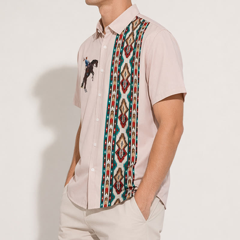 Men's Western Horse Print Casual Loose Short Sleeve Shirt - image 1