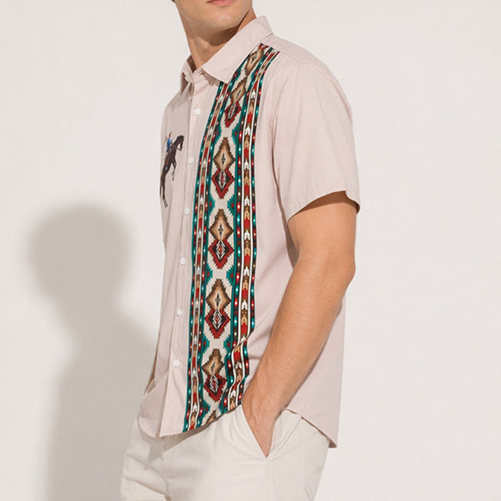 Men's Western Horse Print Casual Loose Short Sleeve Shirt - image 2