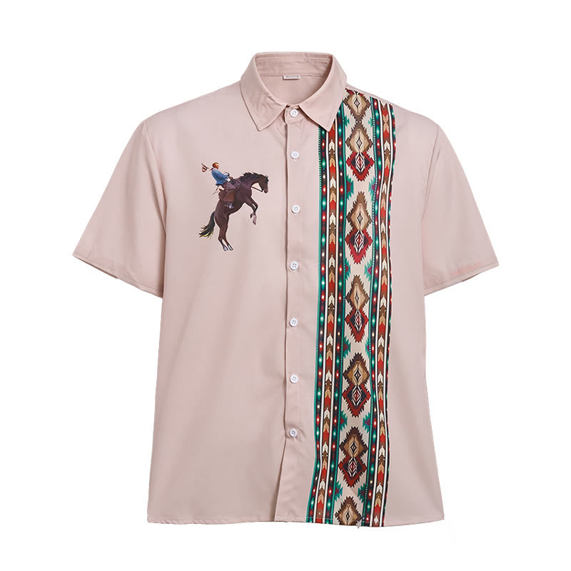 Men's Western Horse Print Casual Loose Short Sleeve Shirt - image 9