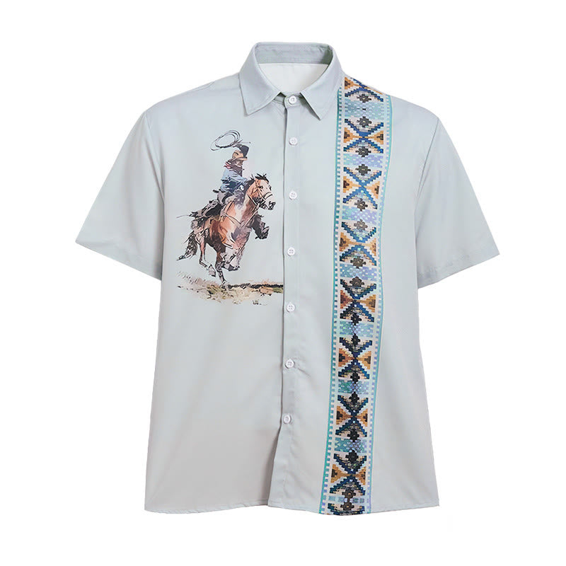 Men's Green Lasso Cowboy Print Casual Short Sleeve Shirt - image 9