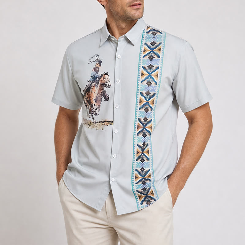 Men's Green Lasso Cowboy Print Casual Short Sleeve Shirt - image 1