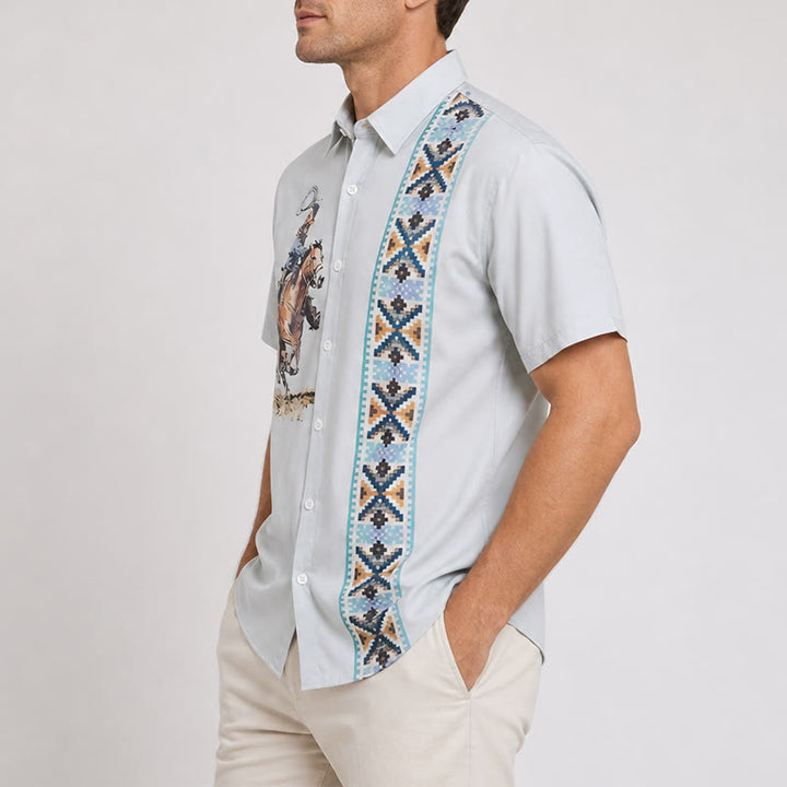 Men's Green Lasso Cowboy Print Casual Short Sleeve Shirt - image 2