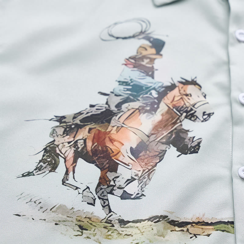 Men's Green Lasso Cowboy Print Casual Short Sleeve Shirt - image 5
