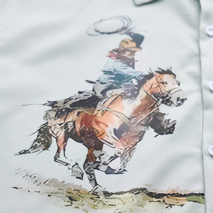 Men's Green Lasso Cowboy Print Casual Short Sleeve Shirt - image 5