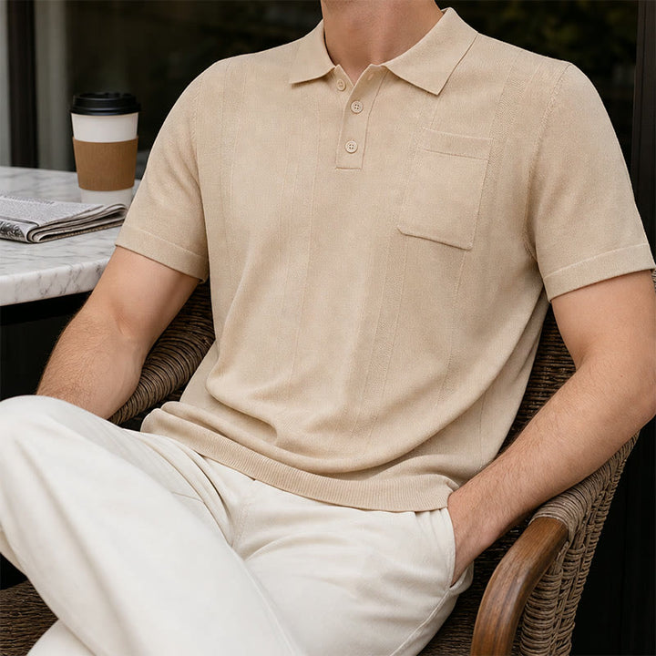 Men's Vertical Striped Knit Casual Daily Mens Polo Shirt - Khaki - 3XL - image 0
