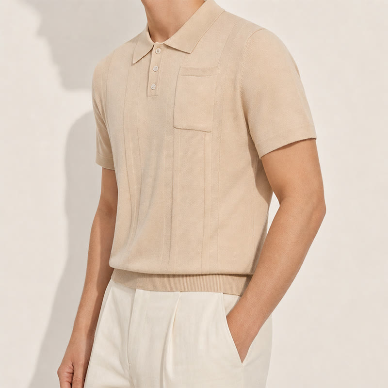 Men's Vertical Striped Knit Casual Daily Mens Polo Shirt - image 2