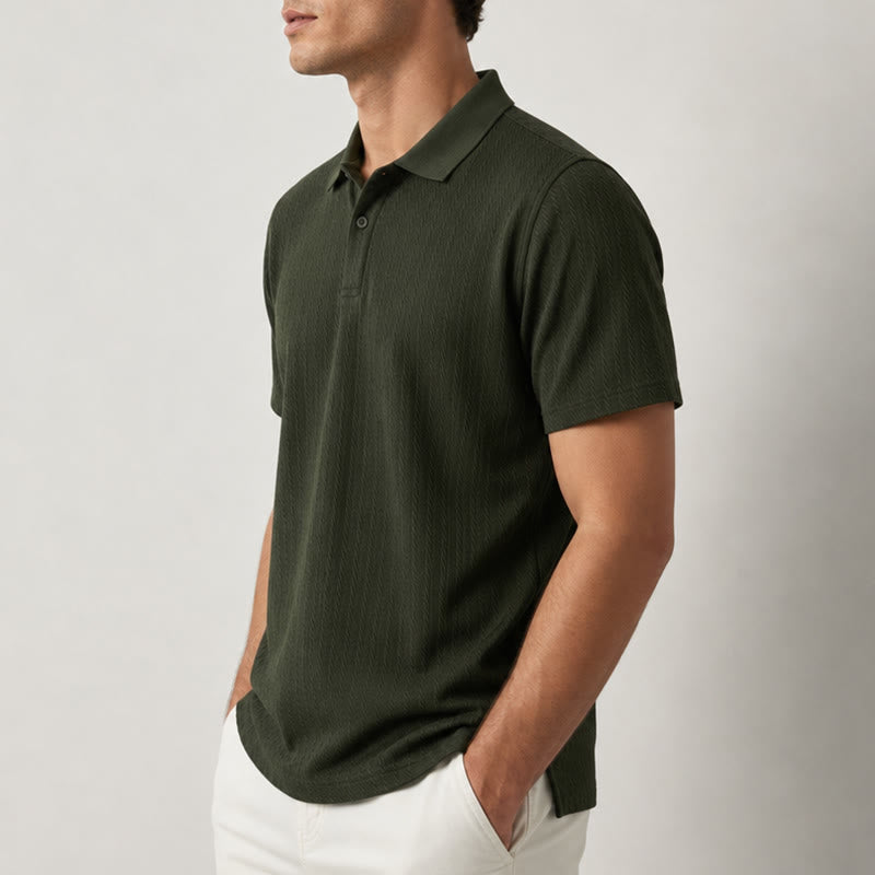 Men's Breathable Textured Knit Relaxed Fit Casual Polo Shirt - image 2
