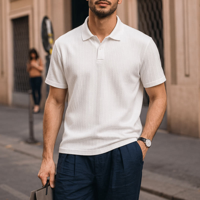 Men's Breathable Textured Knit Relaxed Fit Casual Polo Shirt - White - 3XL - image 5