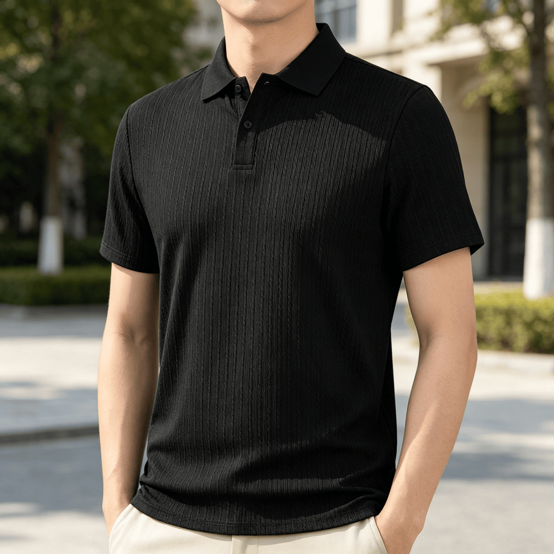 Men's Breathable Textured Knit Relaxed Fit Casual Polo Shirt - Black - 3XL - image 4