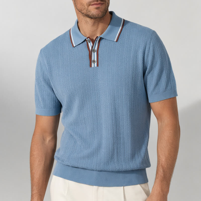 Men's Contrast Trim Collar Knit Short Sleeve Polo Shirt - image 1