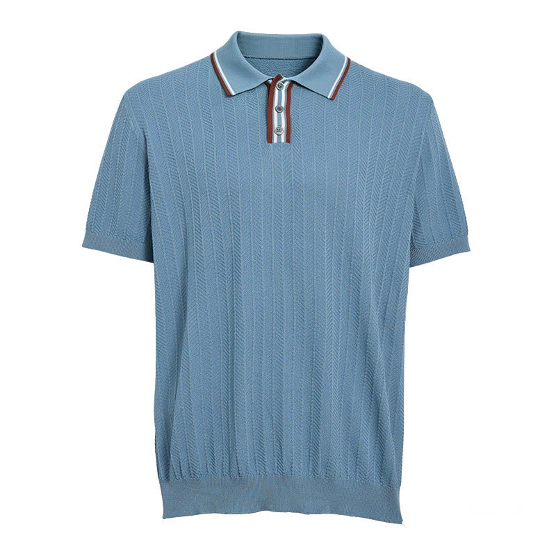Men's Contrast Trim Collar Knit Short Sleeve Polo Shirt - image 9