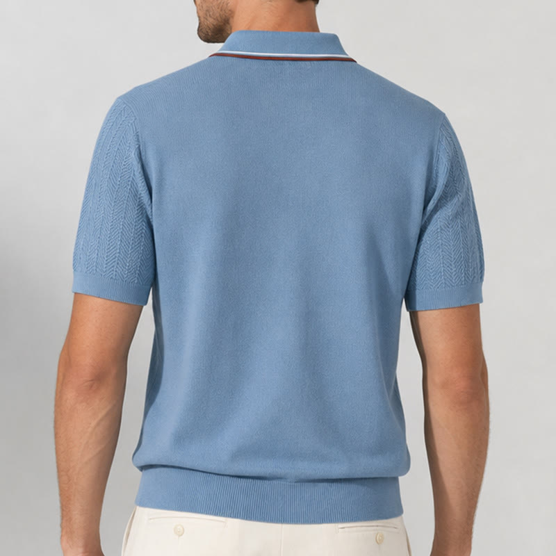 Men's Contrast Trim Collar Knit Short Sleeve Polo Shirt - image 3