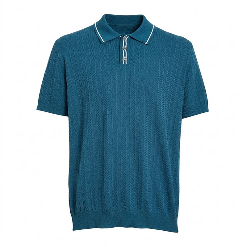 Men's Contrast Trim Collar Knit Short Sleeve Polo Shirt - image 11