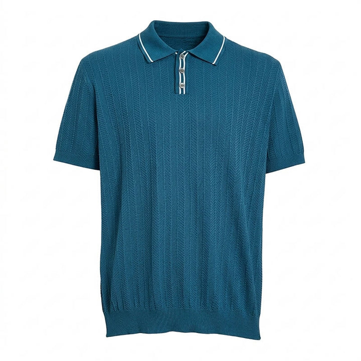 Men's Contrast Trim Collar Knit Short Sleeve Polo Shirt - image 11