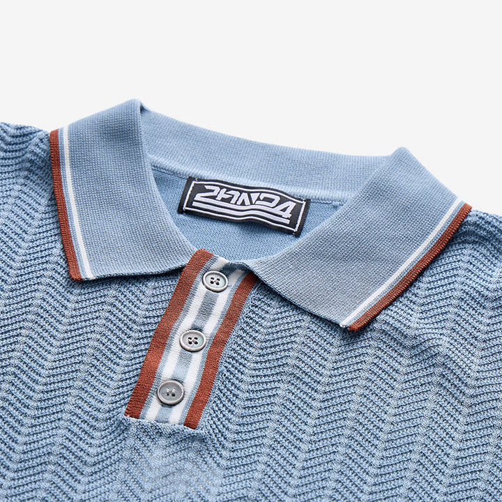 Men's Contrast Trim Collar Knit Short Sleeve Polo Shirt - image 6