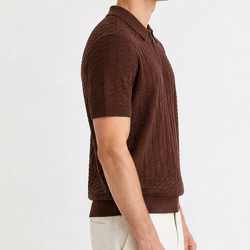 Men's Waffle Knit Half Zip Short Sleeve Polo Shirt - image 2