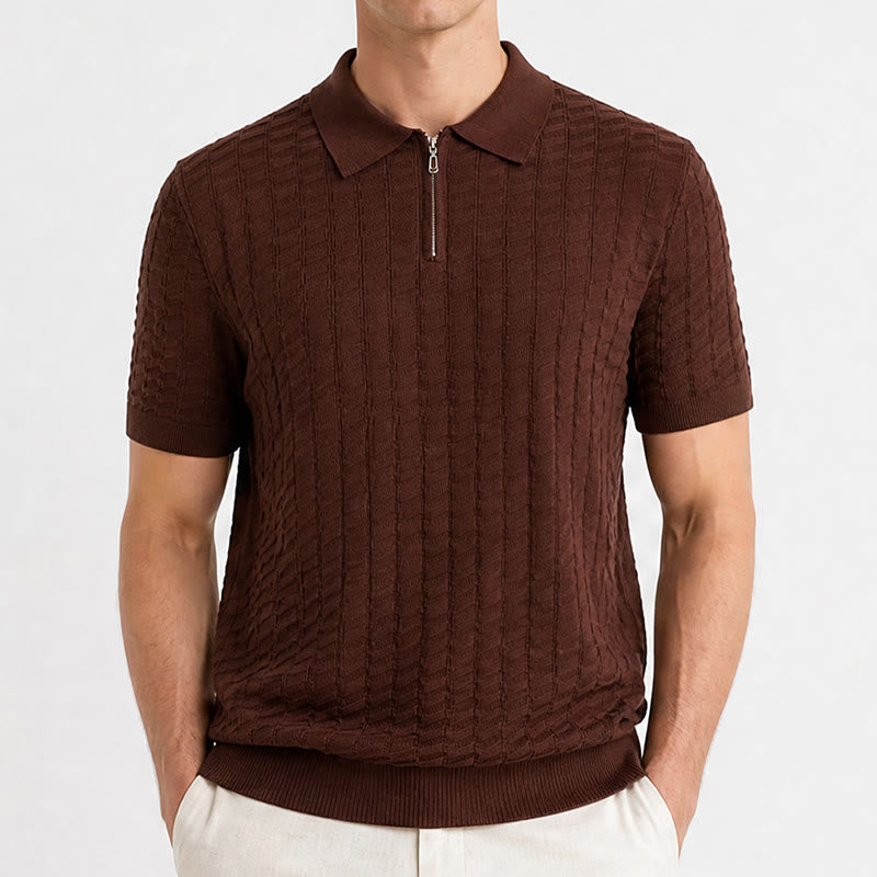Men's Waffle Knit Half Zip Short Sleeve Polo Shirt - image 1