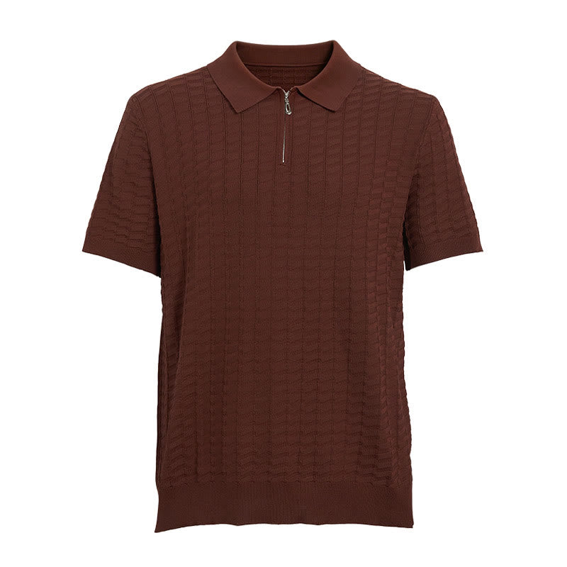 Men's Waffle Knit Half Zip Short Sleeve Polo Shirt - image 10