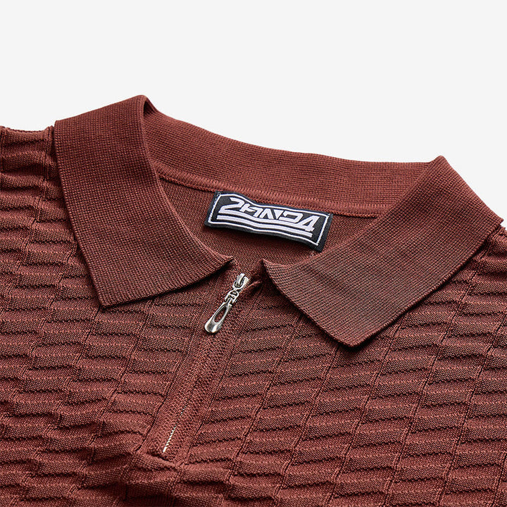 Men's Waffle Knit Half Zip Short Sleeve Polo Shirt - image 6