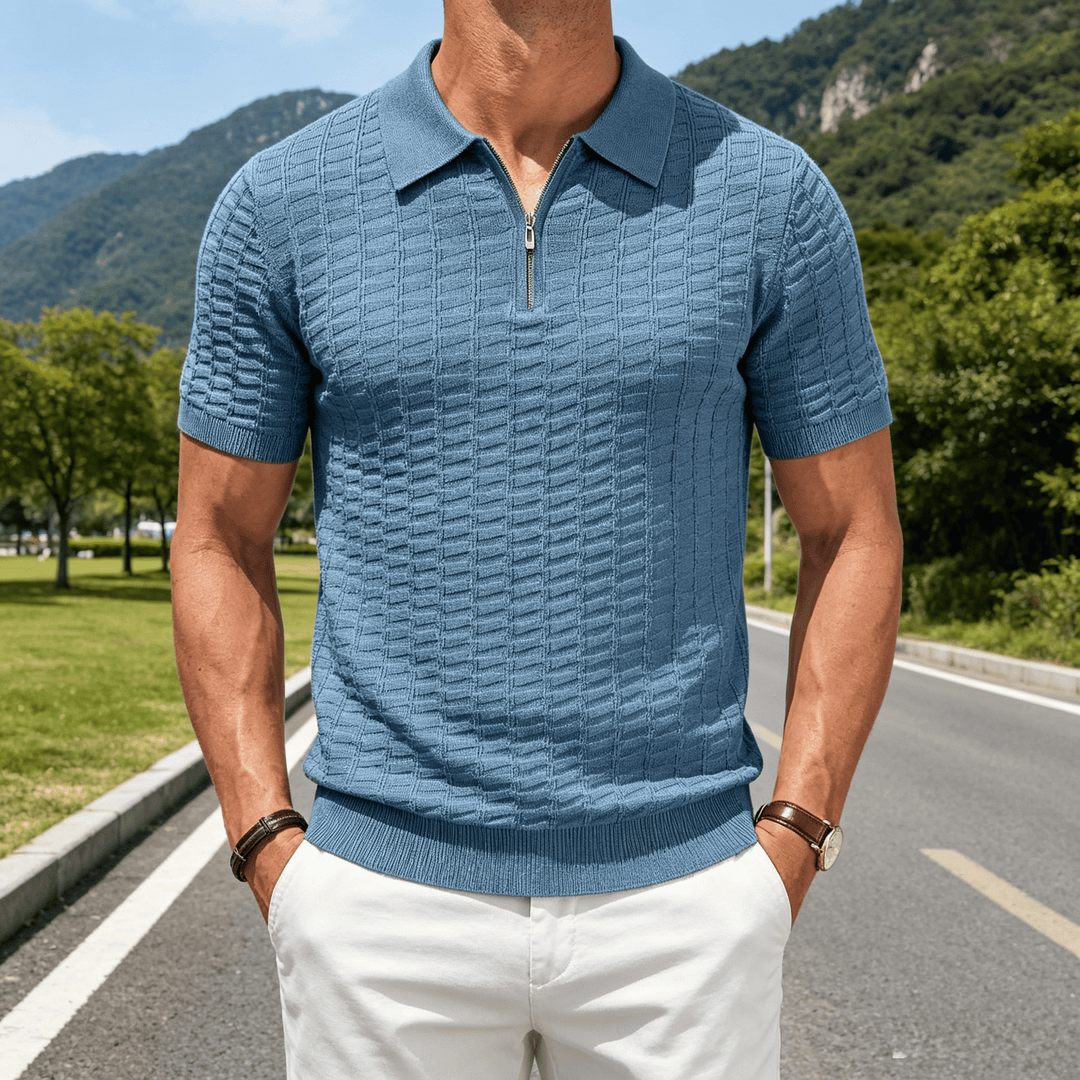 Men's Waffle Knit Half Zip Short Sleeve Polo Shirt - Blue - 3XL - image 4
