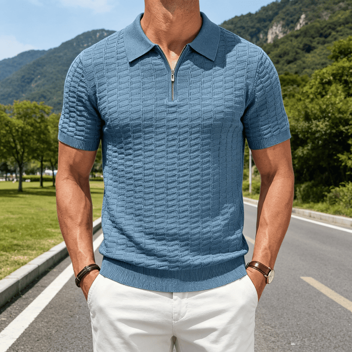 Men's Waffle Knit Half Zip Short Sleeve Polo Shirt - Blue - 3XL - image 4