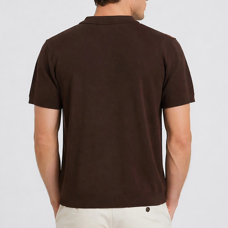 Men's Houndstooth Pattern Knit Short Sleeve Polo Shirt - image 3