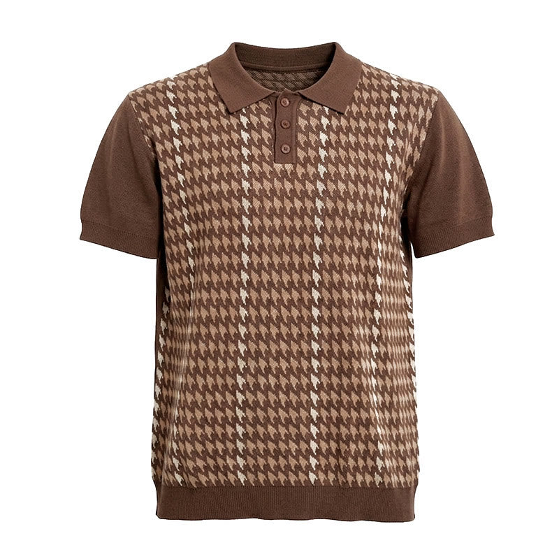 Men's Houndstooth Pattern Knit Short Sleeve Polo Shirt - image 12