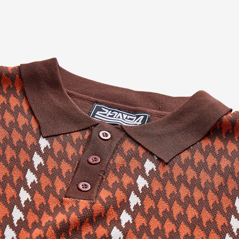 Men's Houndstooth Pattern Knit Short Sleeve Polo Shirt - image 6