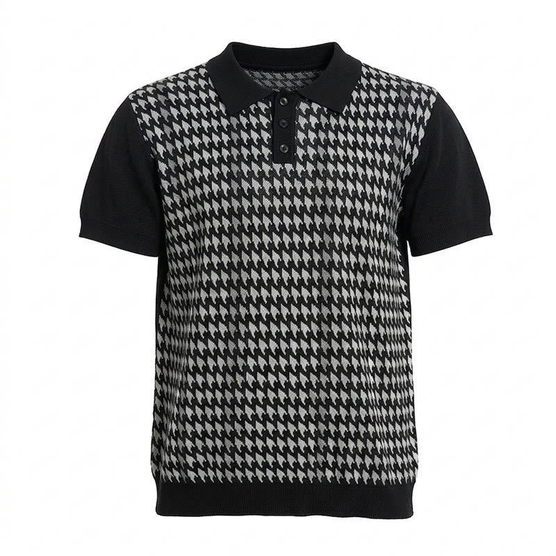 Men's Houndstooth Pattern Knit Short Sleeve Polo Shirt - image 13