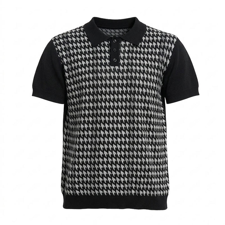 Men's Houndstooth Pattern Knit Short Sleeve Polo Shirt - image 13