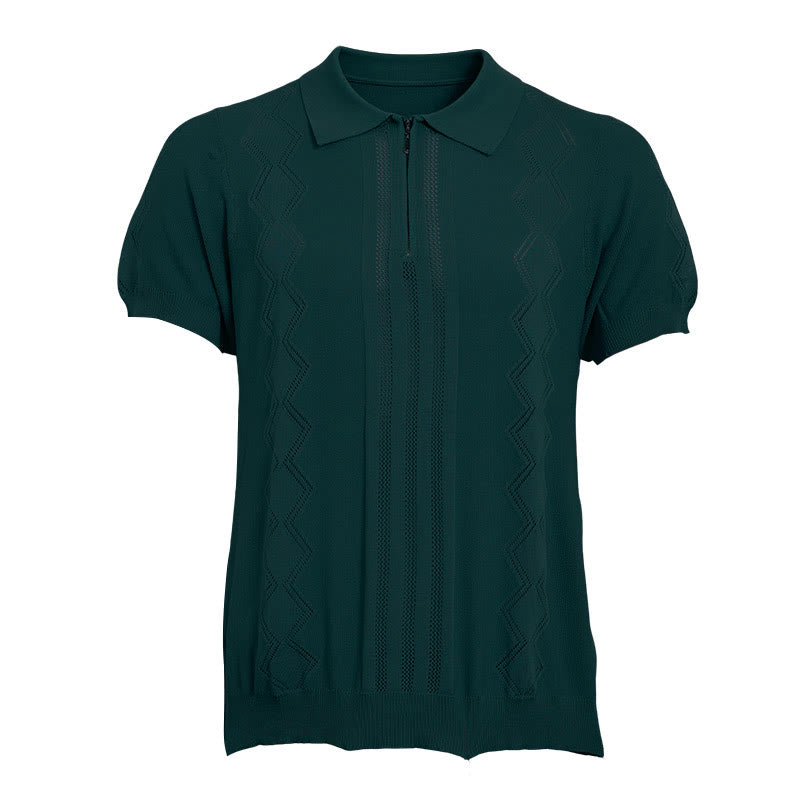 Men's Half Zip Short Sleeve Geometric Knit Polo Shirt - image 13