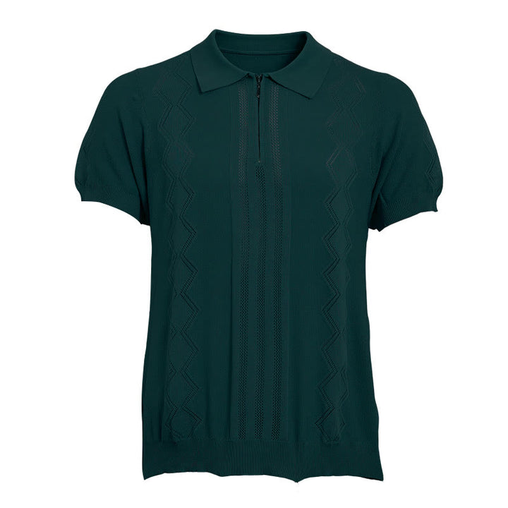 Men's Half Zip Short Sleeve Geometric Knit Polo Shirt - image 13