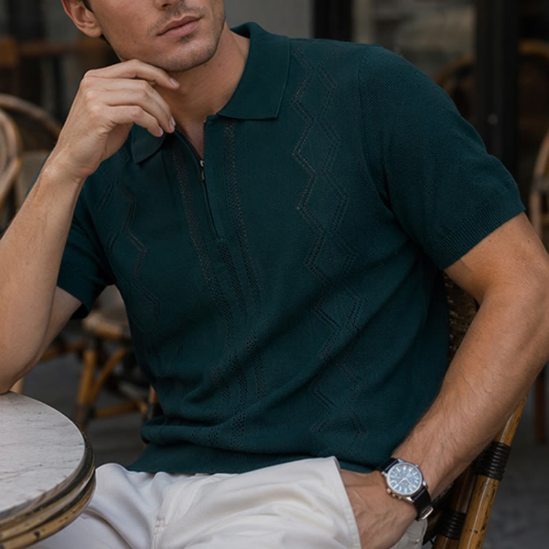 Men's Half Zip Short Sleeve Geometric Knit Polo Shirt - Green - 3XL - image 4
