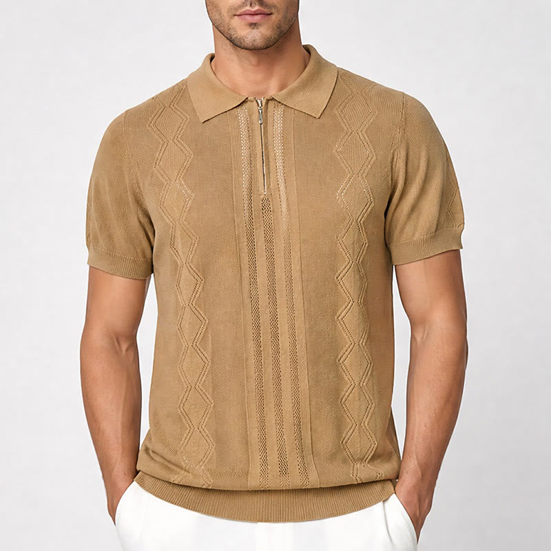 Men's Half Zip Short Sleeve Geometric Knit Polo Shirt - image 1