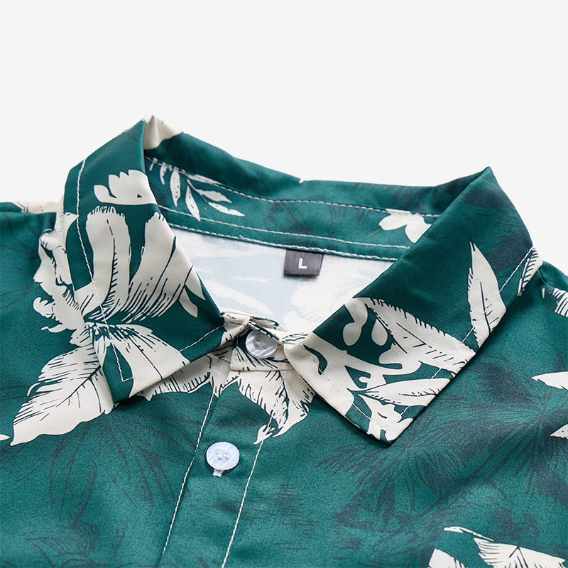 Men's Holiday Hawaiian Floral Print Short Sleeve Button Up Shirt - image 4